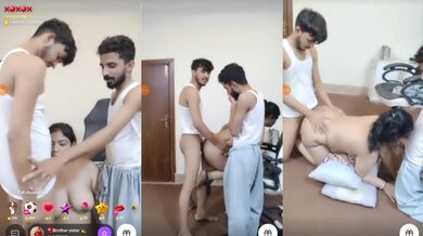 Pakistani XXX Wife Live Threesome Fucking with Cuckold Husband and Her Brother