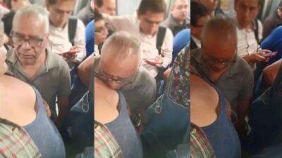 Old Man Sucking College Girl Boobs in Public Metro Viral MMS